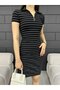 Polo Neck Zippered Camisole Striped Women's Dress - 6