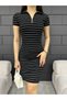 Polo Neck Zippered Camisole Striped Women's Dress - 5