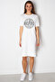 Acdc White Crew Neck Short Sleeve Above Knee Mid Length Combed Cotton Dress in the Circle