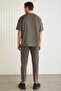 Vıto Men's 100% Organic Cotton Embroidered Text Detail Oversized Loose Fit Short Sleeve Gray T-shirt - 5