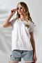 Butterfly Patterned Sequin V-Neck T-Shirt - 4