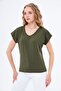 T-Shirt Women's V-Neck Basic Dark Green Color Polamit Fabric - 5