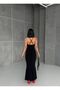 Women's Lined Stretchy Fabric Lapel Design Adjustable Strap Fish Cut Evening Dress - 2