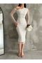 New Season One Shoulder Polka Dot Patterned Gilded Tulle Dress - 3