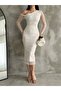 New Season One Shoulder Polka Dot Patterned Gilded Tulle Dress - 4
