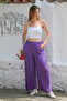 Purple Pocketed Pleated Woven Elastic Waist Wide Leg Casual Trousers - 5
