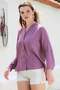 Plum Color Courtly Collar Buttoned Long Sleeve Woven Casual Shirt with Pockets and Long Back - 4