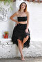 Organic Cotton Black Lined Woven Asymmetrical Elastic Waist Casual Skirt