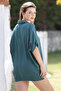 Petrol Green Shirt Collar Short Sleeve Long Woven Back Casual Blouse - 8