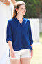 Dark Blue Judge Collar Buttoned Long Sleeve Pocketed Long Back Woven Casual Shirt - 7