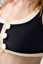 Melodi Black-Cream Ribbed Square Neck Bikini Top Vintage Top - 4