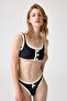 Melodi Black-Cream Ribbed Square Neck Bikini Top Vintage Top - 5