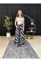 Women's Mosaic Flower Patterned Ruched Lycra Woven Pants Skirt - 3