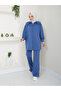 Women's Modest Pants Set with Slit Pant Leg and Collar Detail - 3