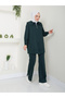 Women's Modest Pants Set with Slit Pant Leg and Collar Detail - 4