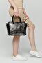 Women's Black Suede Panelled Cross Shoulder Strap Hand Shoulder Bag - 5
