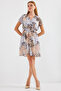 2502 Short Sleeve Print Chiffon Dress - Gray