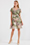 2502 Short Sleeve Print Chiffon Dress - Çağla - 3