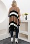 V-Neck Short Sleeve Skirt with Tassels Color Block Midi Length Knitwear Shawl Look Poncho - 2