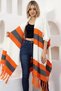 V-Neck Short Sleeve Skirt with Tassels Color Block Midi Length Knitwear Shawl Look Poncho