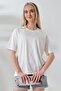 Combed Cotton Compact Heavy Fabric Collar Cowl Neck Short Sleeve T-Shirt 21667 Ecru - 3