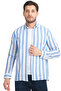 Men's Sky Blue Striped Pocketless Linen Effect Wide Cut Long Sleeve Shirt