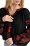 Women's Black Ethnic Red Embroidery Embroidered Cotton Tassel Detailed Blouse