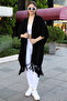 V-Neck Short Sleeve Skirt with Tassels Solid Color Side Stitching Midi Length Knitwear Shawl Look Poncho - 6