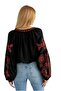 Women's Black Ethnic Red Embroidery Embroidered Cotton Tassel Detailed Blouse - 4