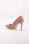 Women's Stiletto Thin High Heeled Beige Suede Shoes - 5