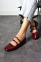 Claret Red Patent Leather Women's Ballerinas - Double Belted, Flat Sole - 3