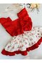 Baby Girl Red Cherry Salopet Cherry Salopet Dress Socks Bandana Set - 4