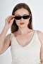 نظارات شمسية مستطيلة الشكل للجنسين من نوع Cat Eye مع حماية من الأشعة فوق البنفسجية Uv400 باللون الأسود - 4