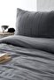 100% Cotton Double Anthracite Pique Set - Series 210X220 cm - 2 Pieces 50X70 cm Pillowcases - 3