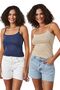 Indigo Beige 2-Piece Thin Thread Strap Cotton Basic Undershirt 27274