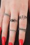 Silver Color Lotus Model Black Crystal Stone Detail Ring Combination - 2