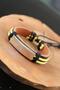 Yellow and Black Leather Men's Bracelet with Metal Accessories