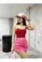 Women's Rubber Rope Strap Sandy Fabric Crop Blouse Bustier - 6