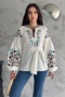 Women's White Belted Embroidered Cotton Blouse - 7
