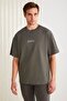 Vıto Men's 100% Organic Cotton Embroidered Text Detail Oversized Loose Fit Short Sleeve Gray T-shirt - 3