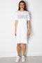 Striped Dog White Crew Neck Short Sleeve Above Knee Mid Length Combed Cotton Dress