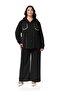 Plus Size Piping Detail Shirt Pants Black Double Set