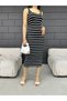 Black and White Striped - Thick Strap Midi Women's Dress - 6