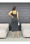 Black and White Striped - Thick Strap Midi Women's Dress - 3