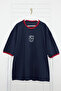 Unisex Large Size Navy Blue Oversize Block Print T-Shirt - Tmnss24Bf00049 - 3