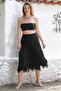 Organic Cotton Black Lined Woven Asymmetrical Elastic Waist Casual Skirt - 4