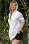 Organic Cotton White Hooded Buttoned Long Sleeve Buttoned Pocketed Woven Casual Muslin Jacket