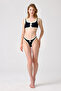 Melodi Black-Cream Ribbed Square Neck Bikini Top Vintage Top - 2