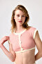 X Melodi Powder-Cream Ribbed Halter Neck Bikini Top Vintage Top2