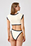 X Melodi Cream-Black Ribbed Halter Neck Bikini Top Vintage Top2 - 3